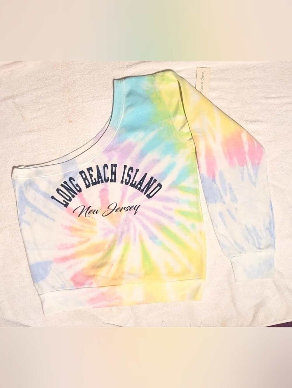 Tie-Dye Long Beach Island NJ Womens One Sleeve Top Sweat Shirt Large NWT